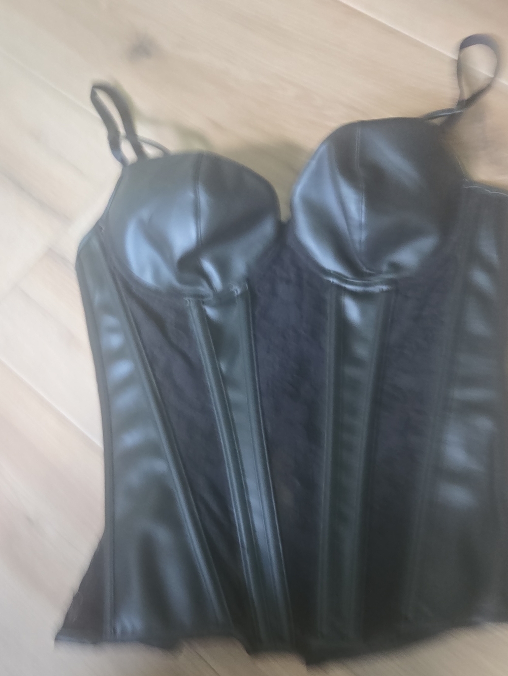 Black Faux Leather Bustier Top